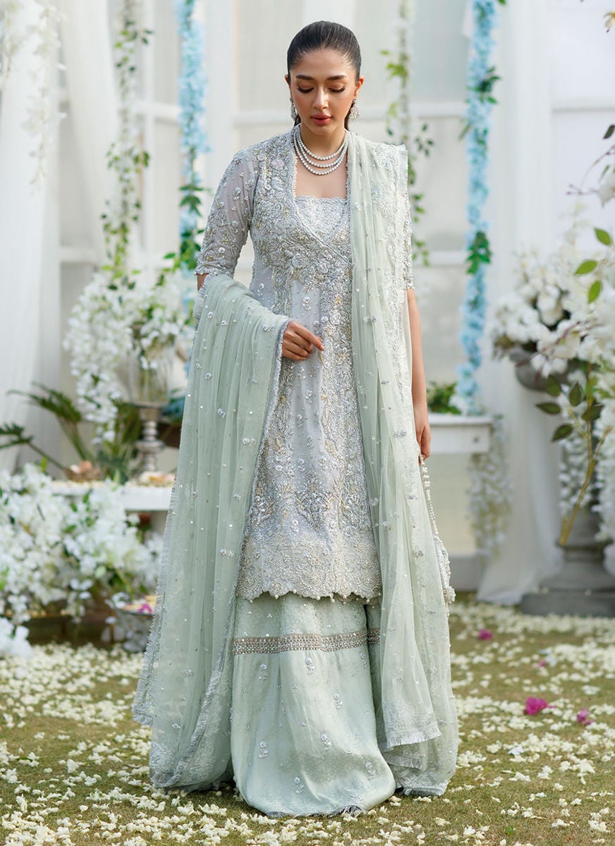 Sophia Silver-Mint Angharkha On Banarsi Gharara