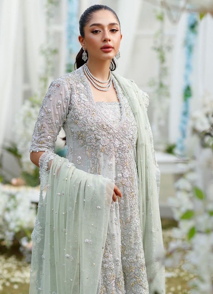 Sophia Silver-Mint Angharkha On Banarsi Gharara