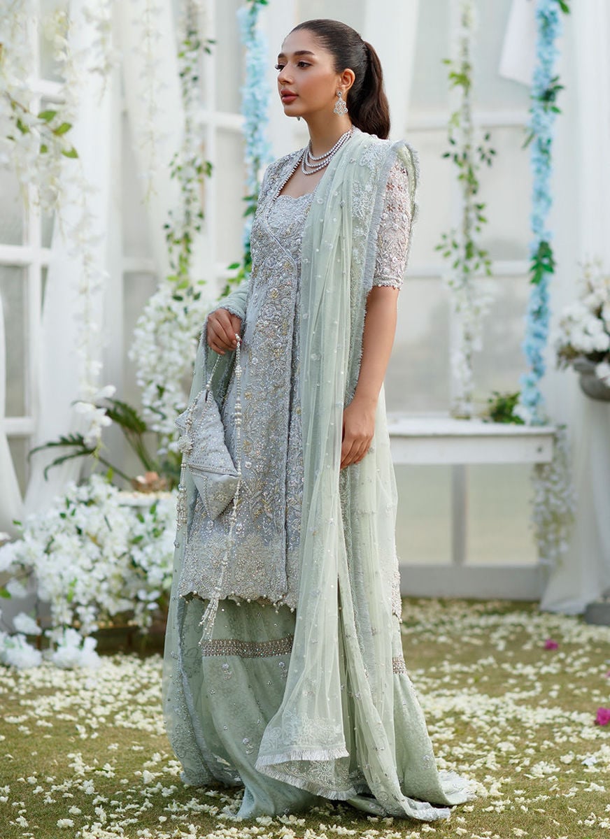 Sophia Silver-Mint Angharkha On Banarsi Gharara