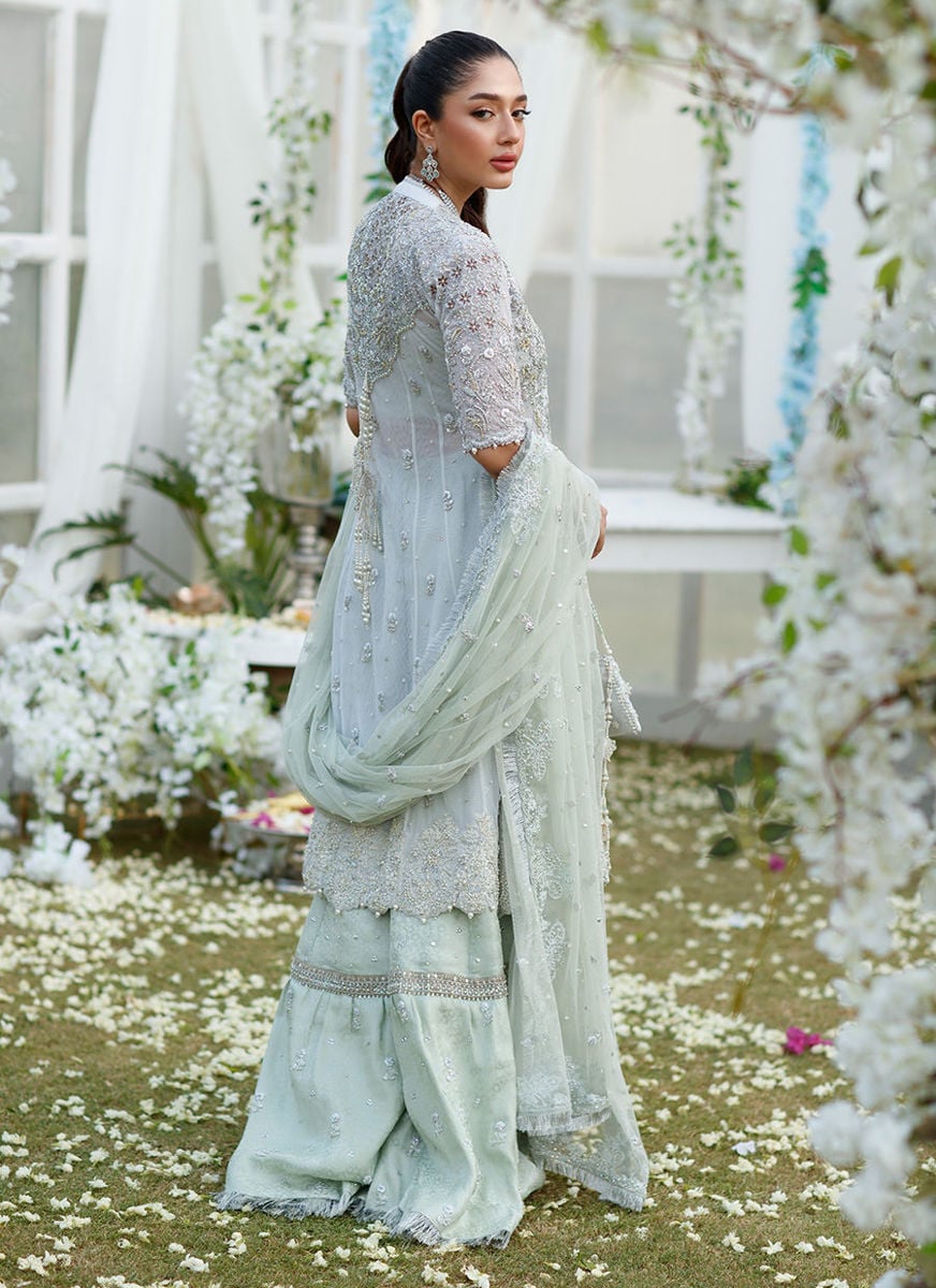 Sophia Silver-Mint Angharkha On Banarsi Gharara