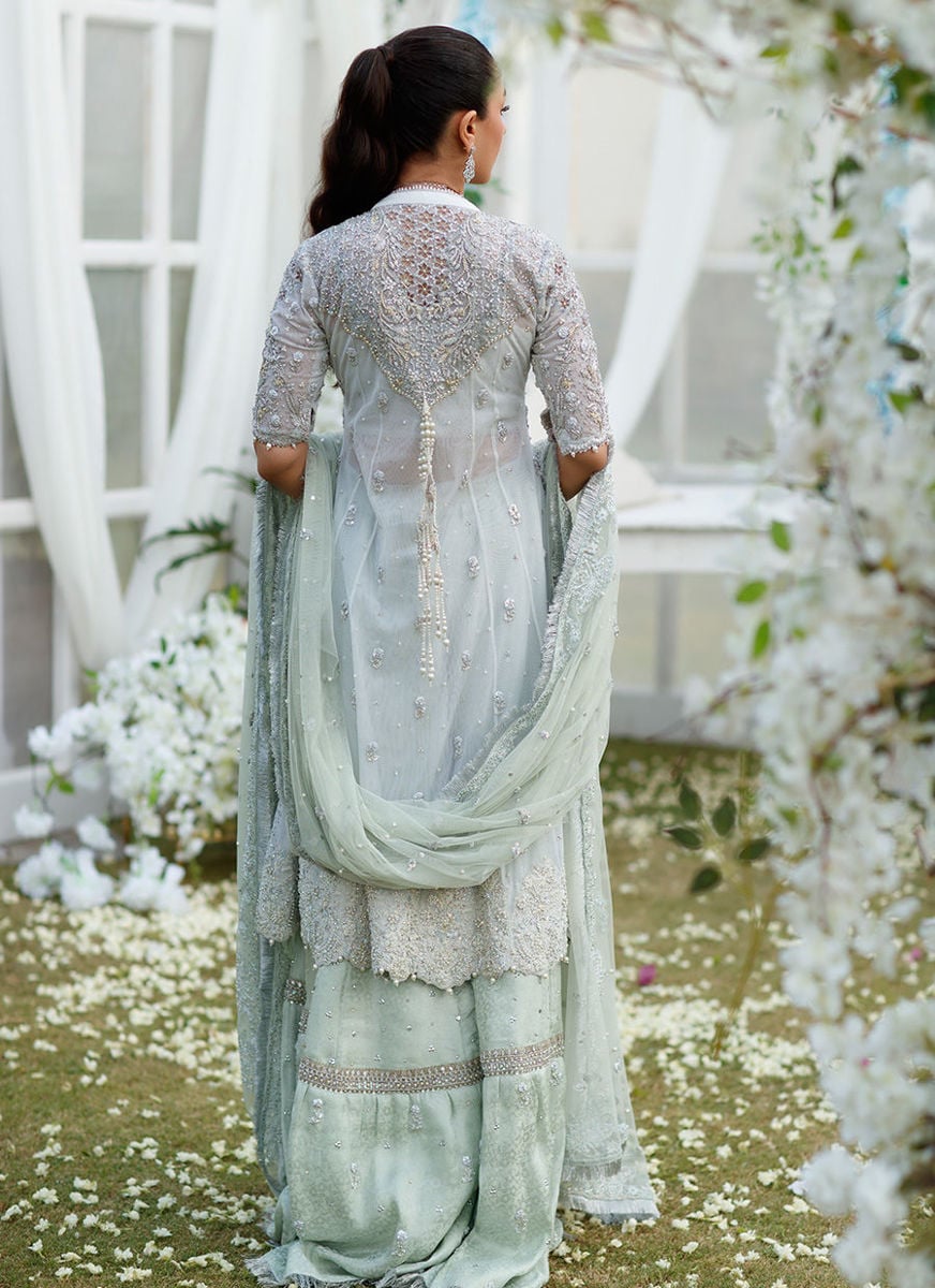 Sophia Silver-Mint Angharkha On Banarsi Gharara