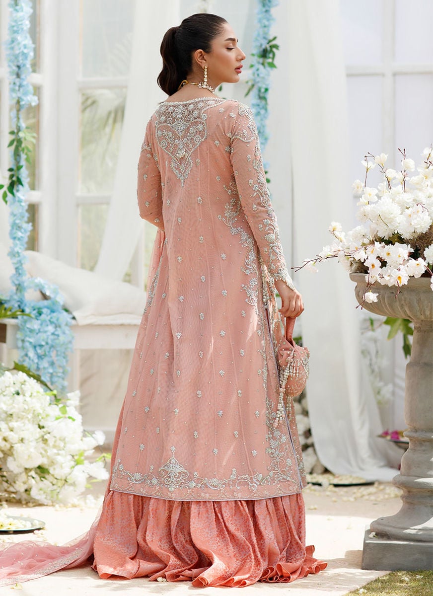 Cora Coral Peach Paneled Shirt With Embellished With Crush Flair Mazi
