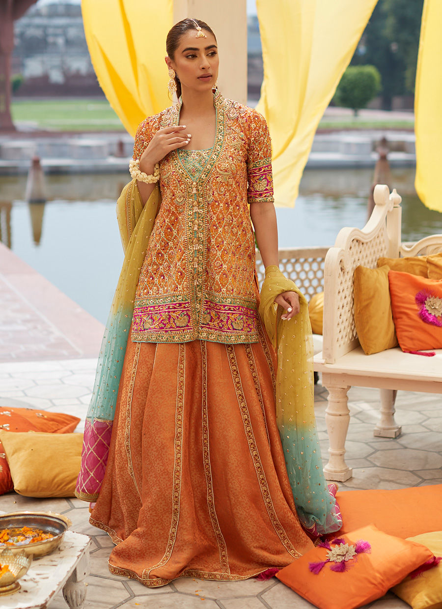 Mens Orange Paisley Design 2 Pc Jodhpuri Suit | Paridhanin