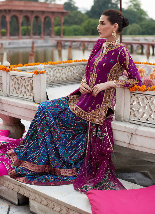 Alizeh Mehndi Aubergine Short Shirt And Dhaakha