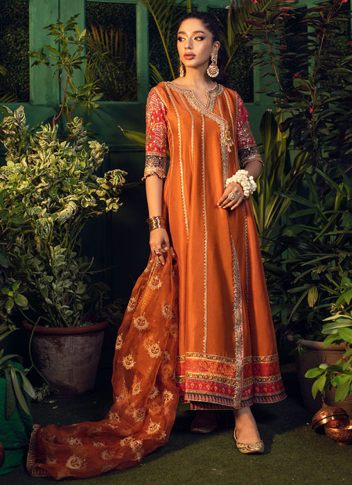 Shohreh Rust Kalidaar With Organza Baali Embroidered  Sequence Dupatta