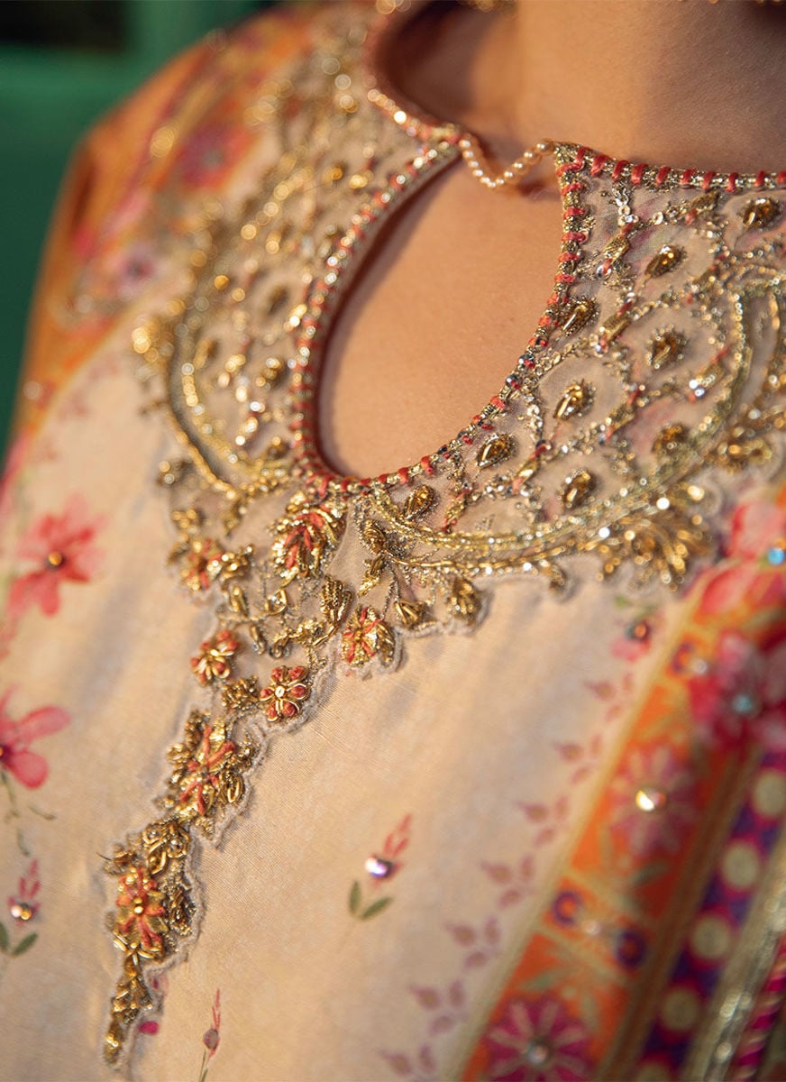 Roshan Printed Raw Silk Kurta With Silk Ombre Dupatta