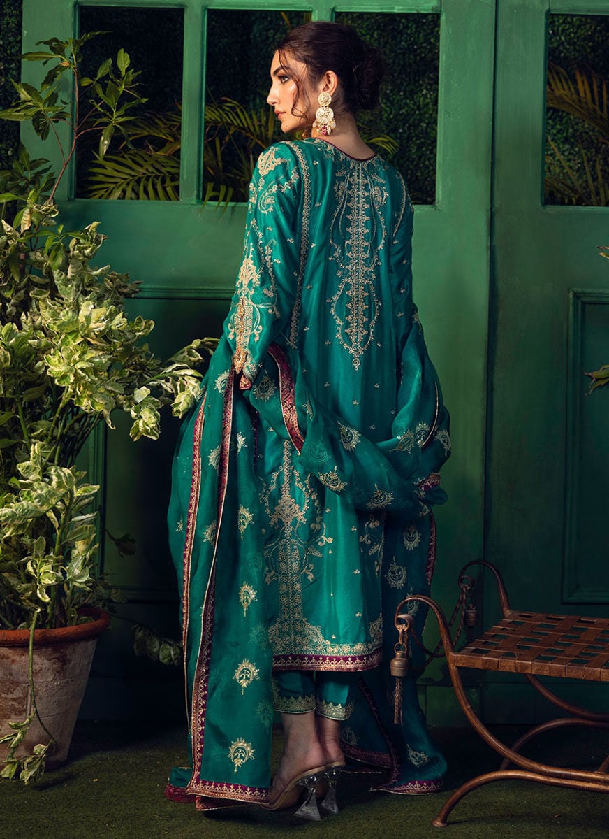 Neema Deep Emerald Embellished Kurta With Dupatta