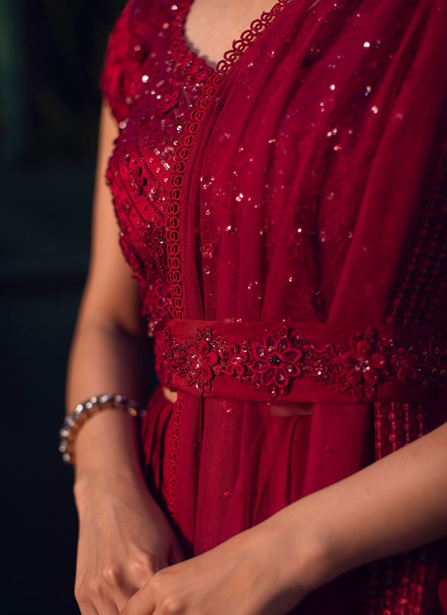 Roya Scarlett Draped Lengha Choli