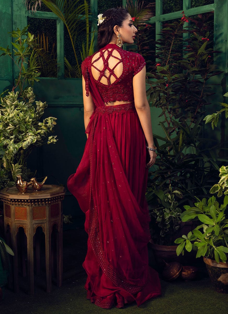 Roya Scarlett Draped Lengha Choli