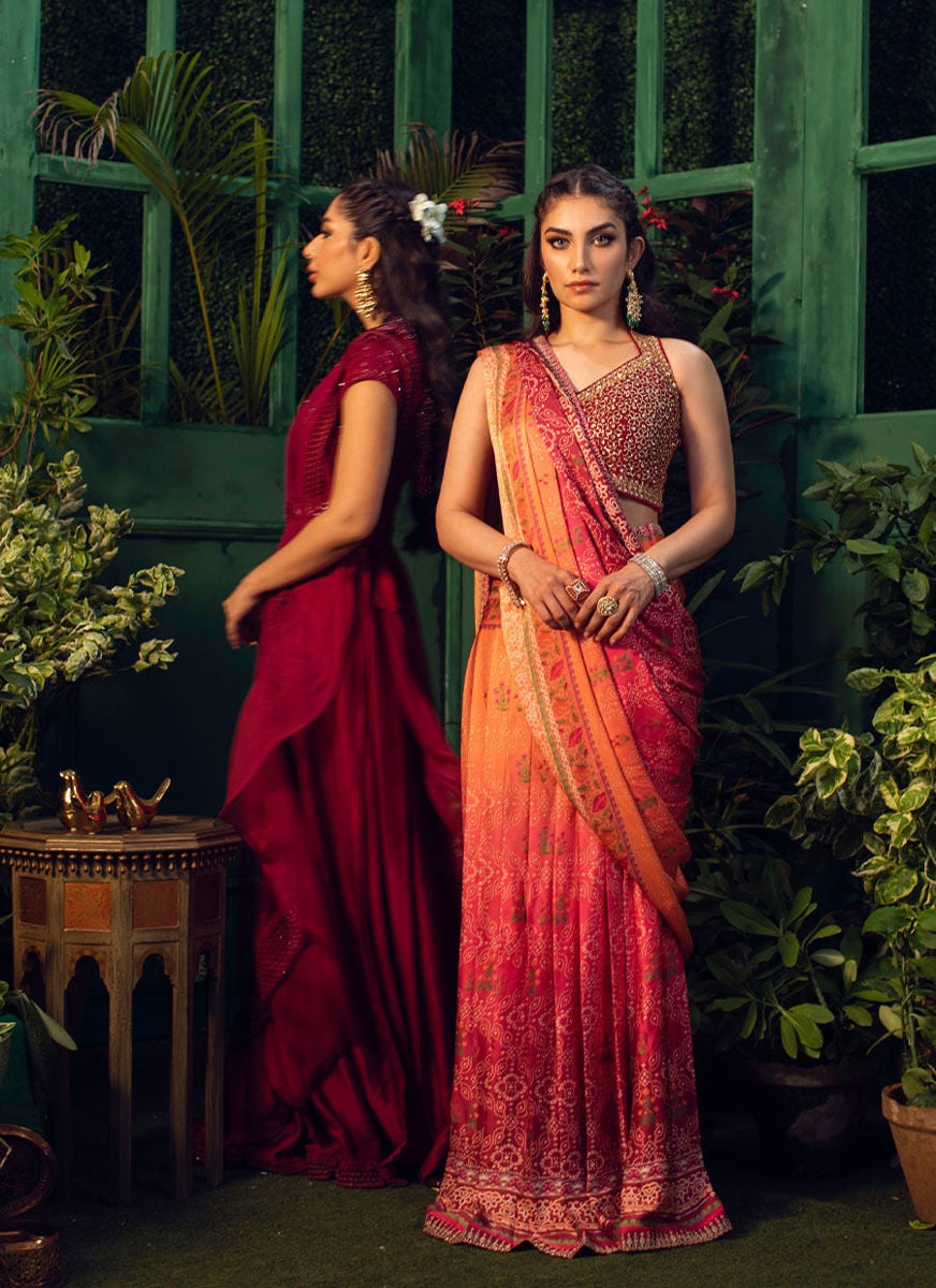 Parisa Draped Ombre Langha Saree
