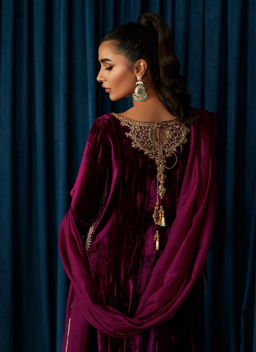 Kay Aubergine Shirt And Dupatta