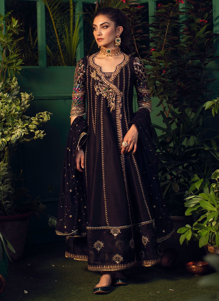 Veera black Kalidaar Angarkha with sequence dupatta