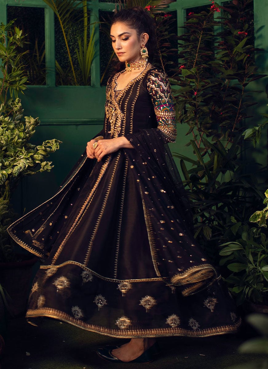 Veera black Kalidaar Angarkha with sequence dupatta