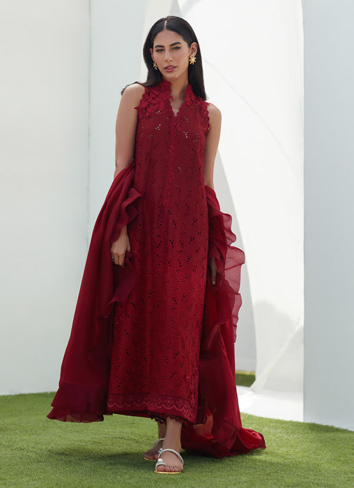 Picture of Selah Scarlett Ombre Silk Cutwork Shirt And Dupatta