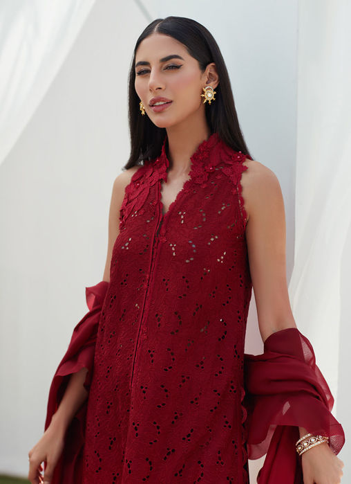 Selah Scarlett Ombre Silk Cutwork Shirt And Dupatta