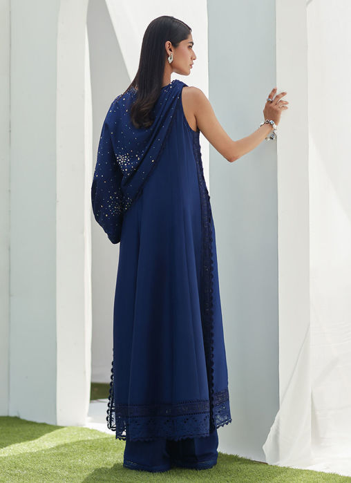 Zennie Midnight Silk Paneled Shirt With Cape