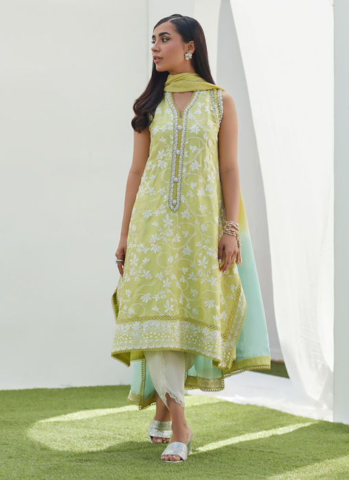Pear Embroidered Silk Shirt And Dupatta