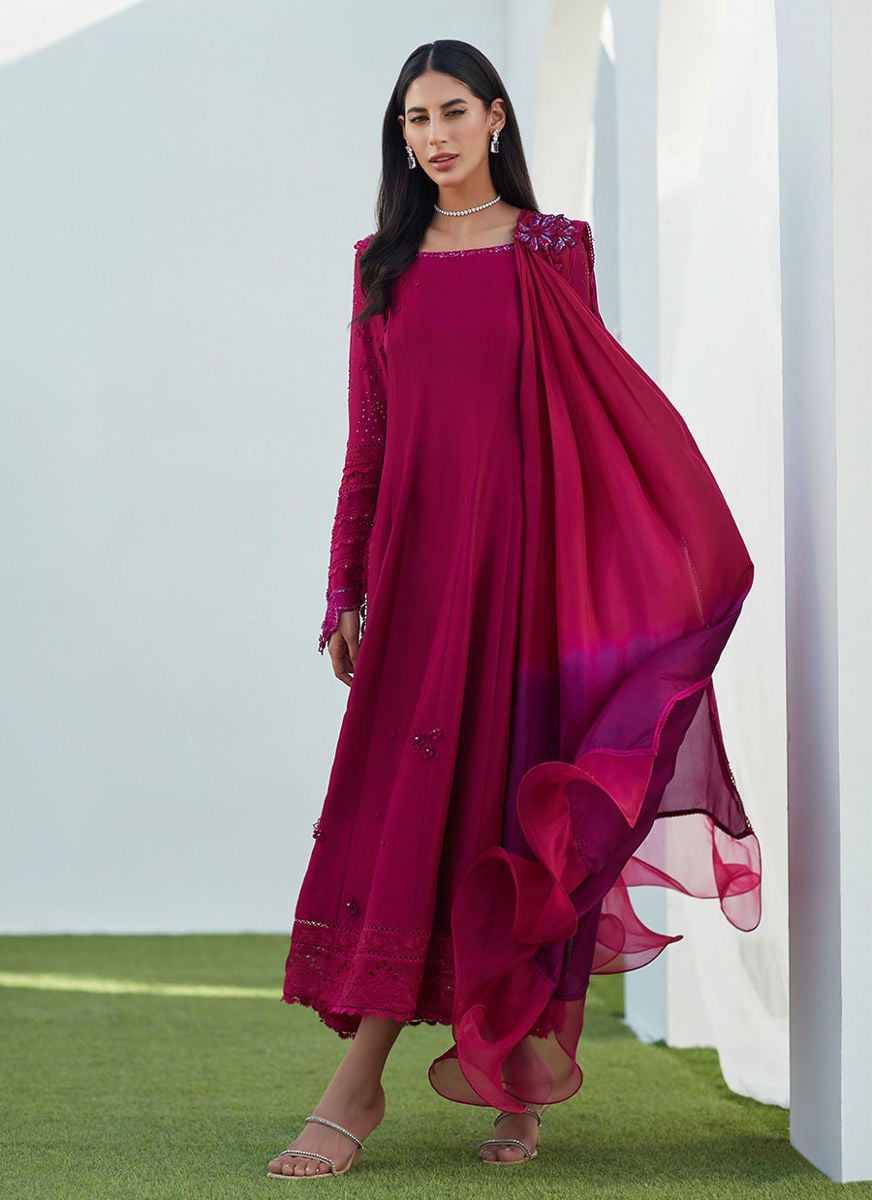 Viv Magenta Kalidaar With Draped Dupatta