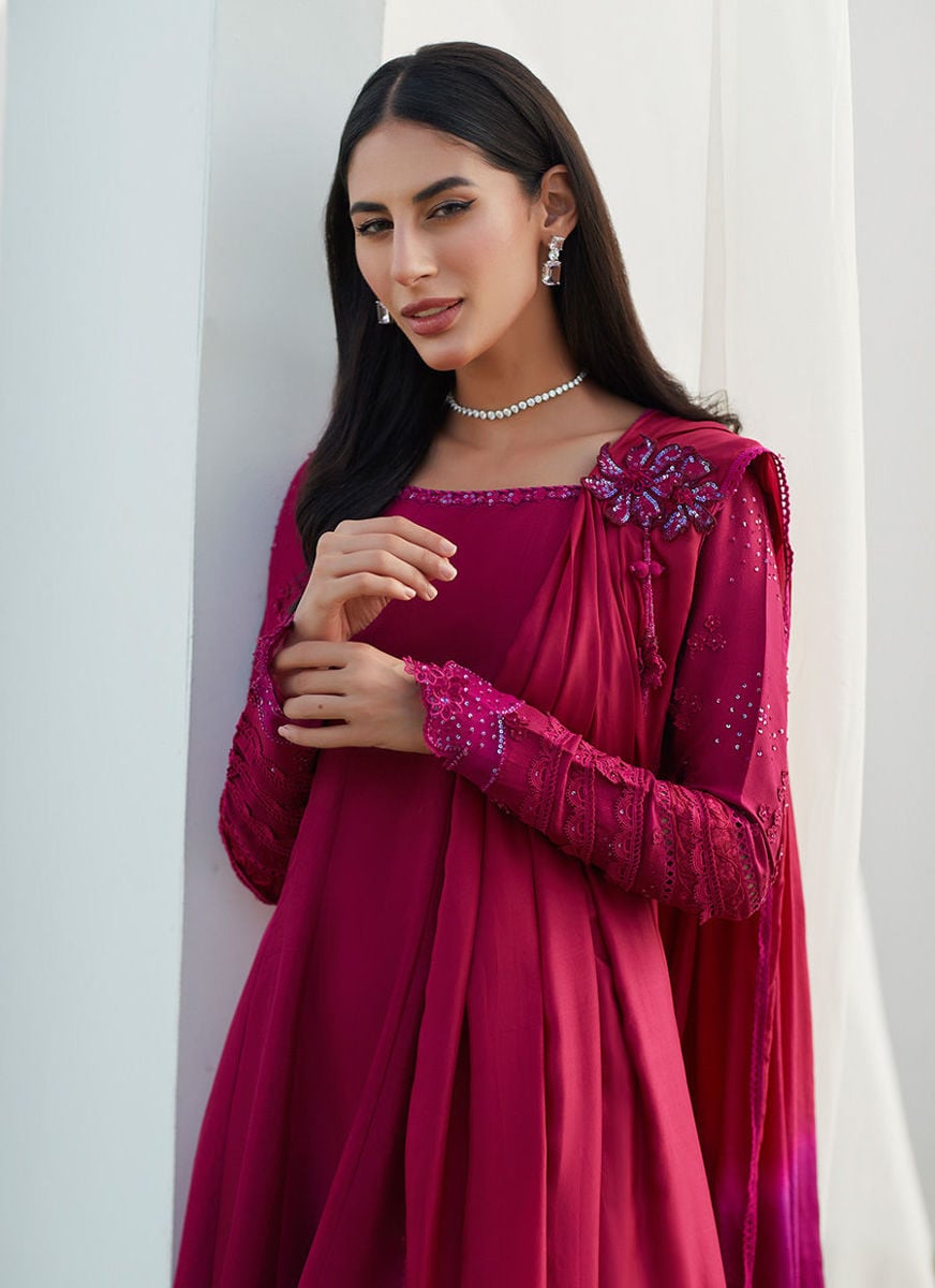 Viv Magenta Kalidaar With Draped Dupatta