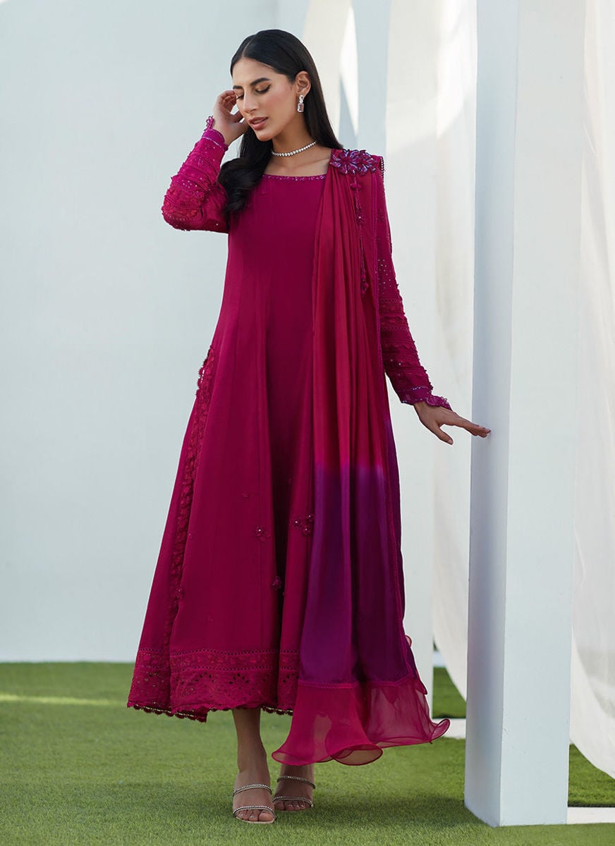 Viv Magenta Kalidaar With Draped Dupatta