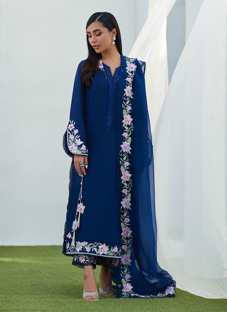 Han Navy Embroidered Shirt And Dupatta for women from farahtalibaziz