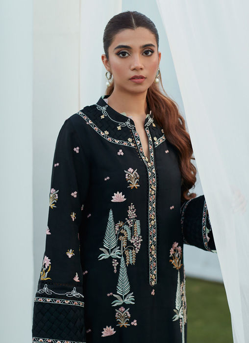 Petra Black Embroidered Shirt And Dupatta