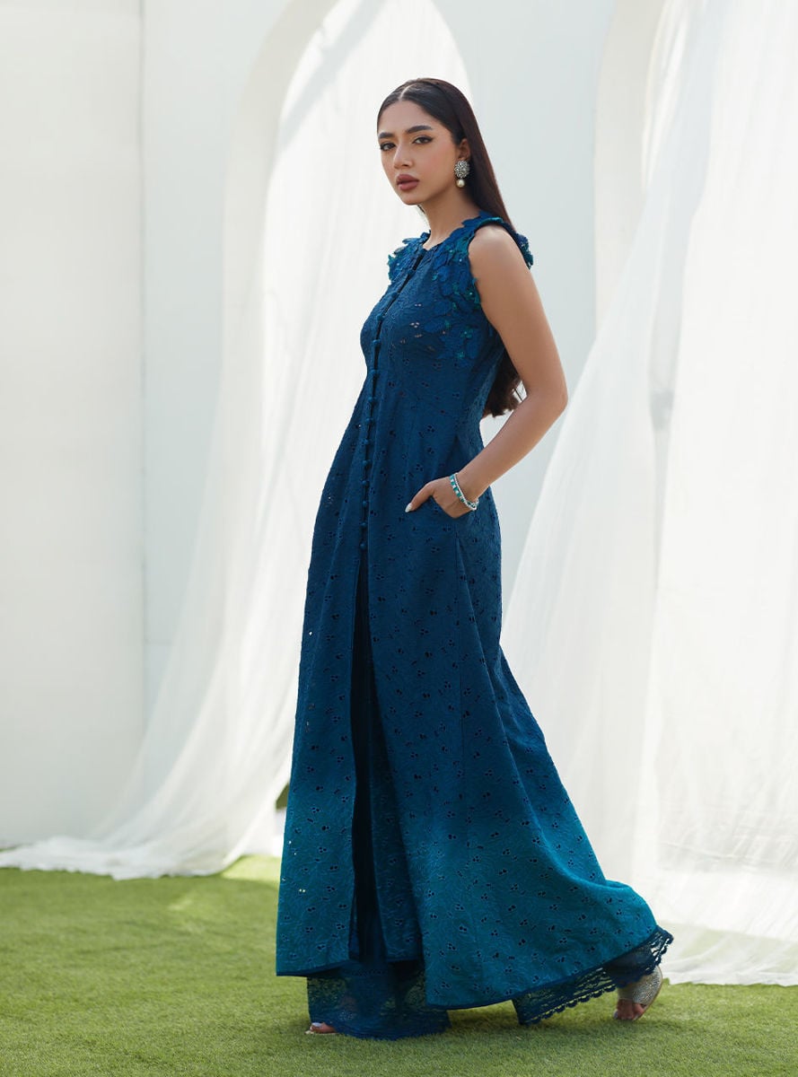 Tillie Teal Ombre Cutwork Shirt