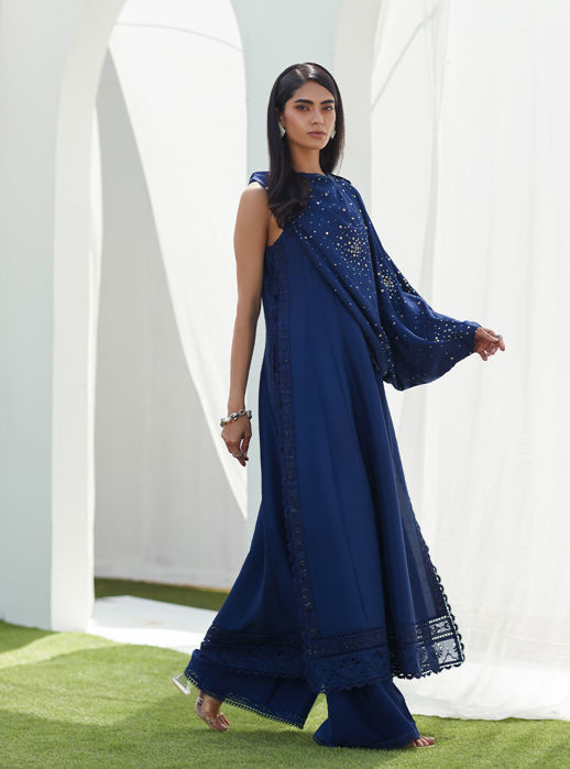 Zennie Midnight Silk Paneled Shirt With Cape