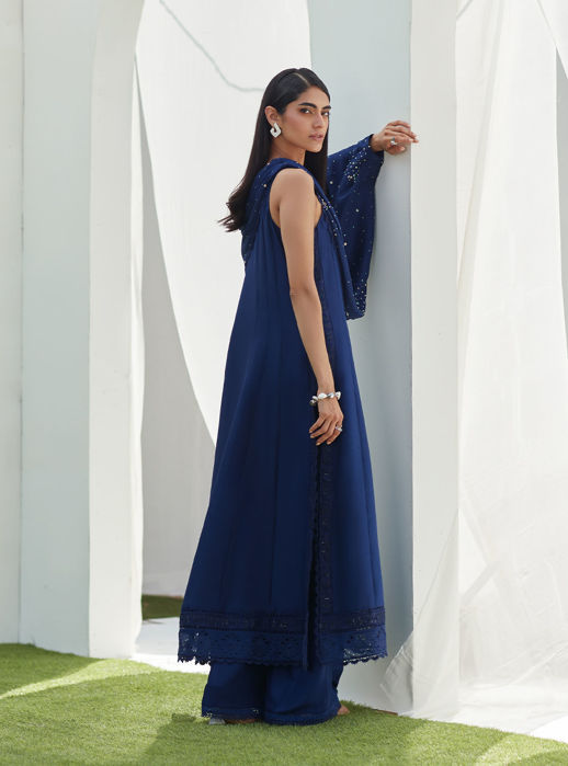 Zennie Midnight Silk Paneled Shirt With Cape