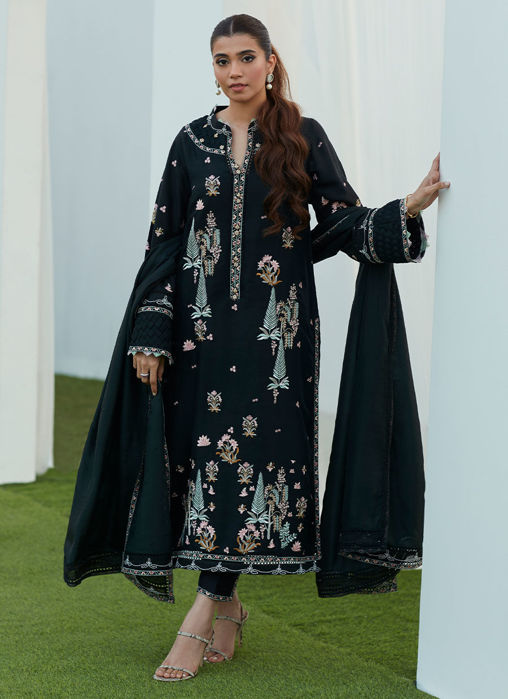 Petra Black Embroidered Shirt And Dupatta