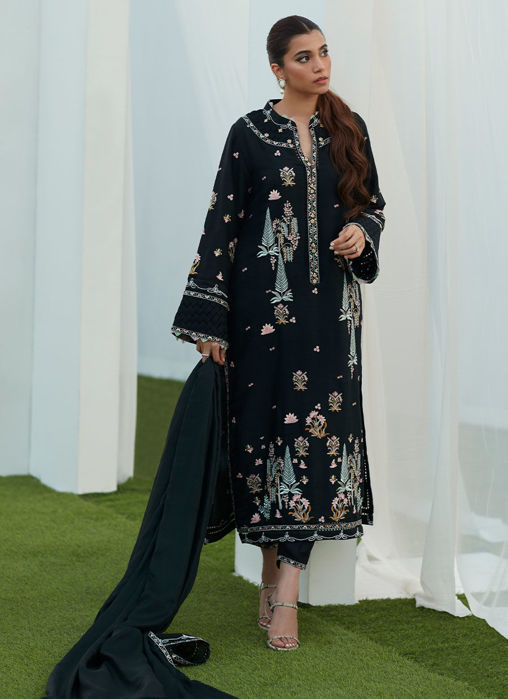 Petra Black Embroidered Shirt And Dupatta