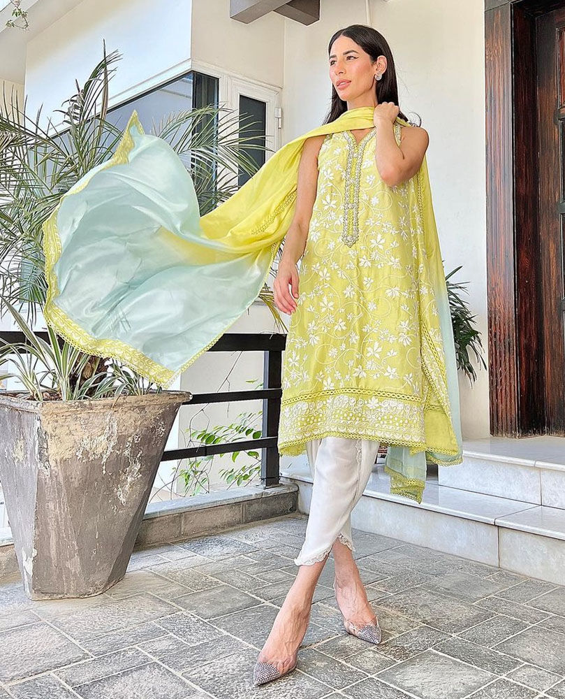 Picture of Fatima Hassan adding colour to our Eid in the freshest shade of lime.