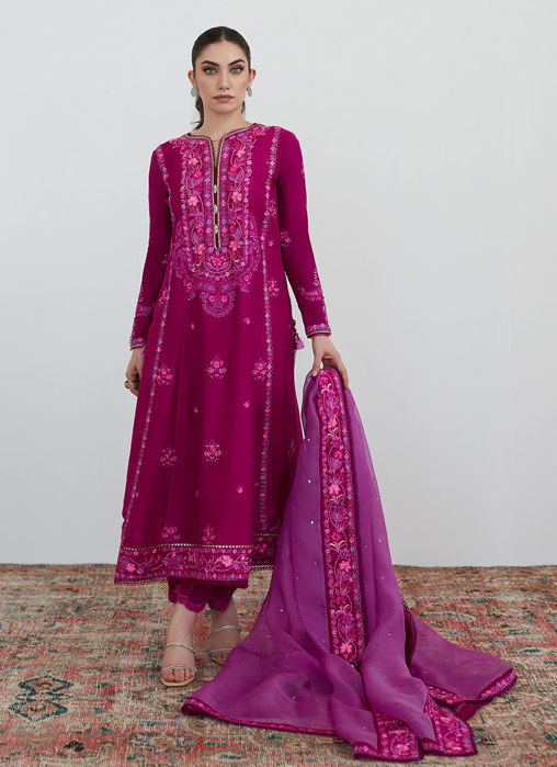 Catelyn Fuchsia Embroidered Shirt With Organza Dupatta