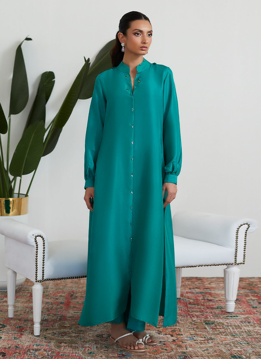 Farah Talib Aziz. Cadmium Green Raw Silk Shirt