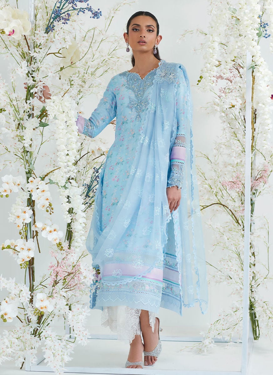 Celia Blue Shirt With Pre Draped Dupatta