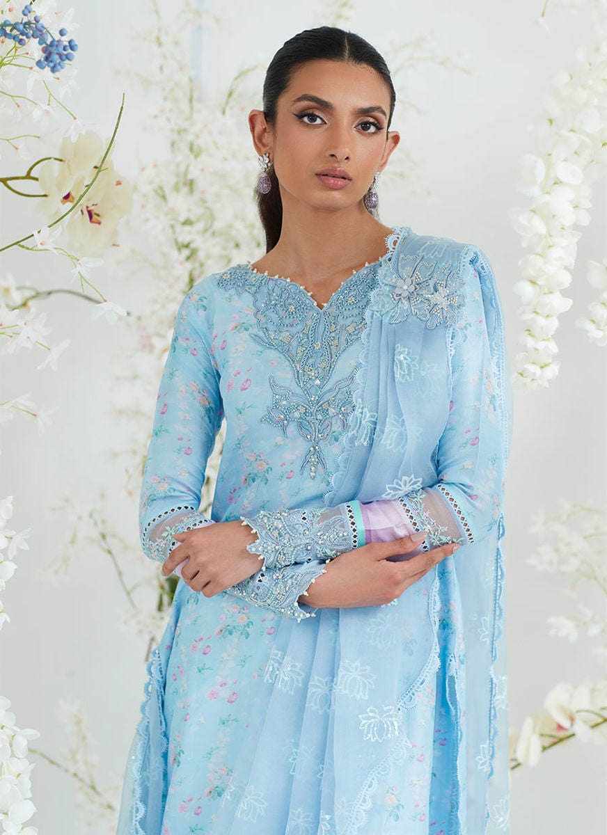 Celia Blue Shirt With Pre Draped Dupatta