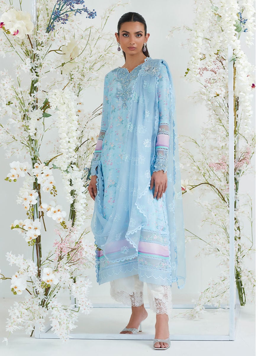 Celia Blue Shirt With Pre Draped Dupatta