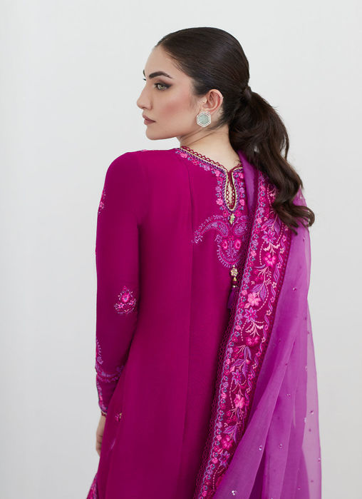 Catelyn Fuchsia Embroidered Shirt With Organza Dupatta