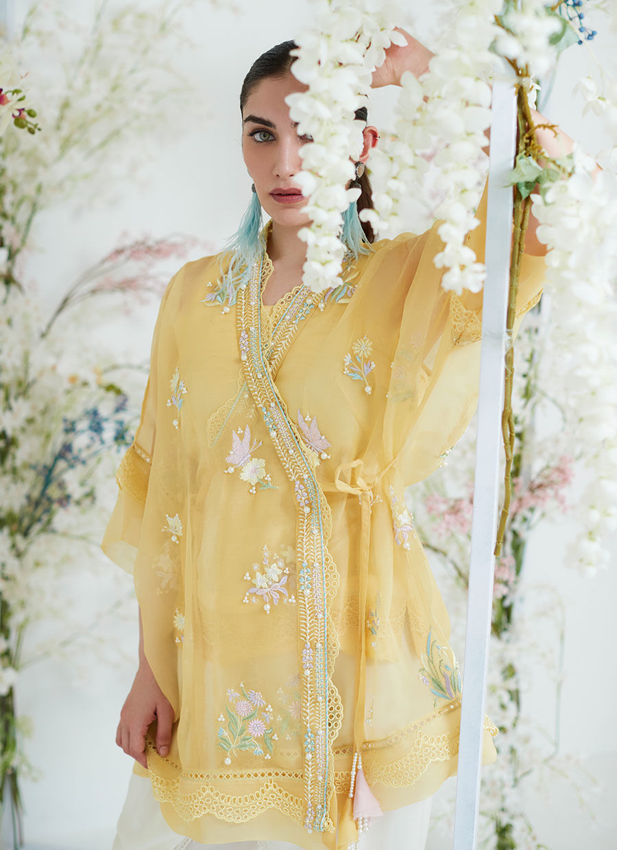 Farah Talib Aziz. Clarita Lemon Organza Wrap