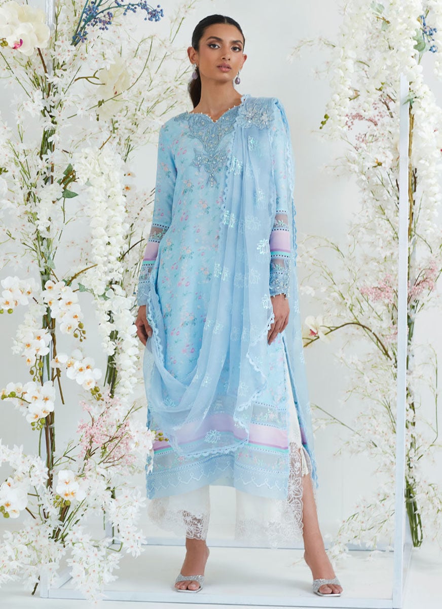 Celia Blue Shirt With Pre Draped Dupatta
