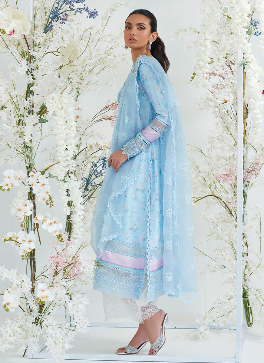 Celia Blue Shirt With Pre Draped Dupatta