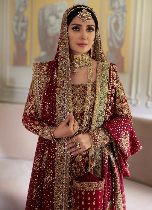 Hot Pink Classic Bridal Lehenga Set with Gold Embroidery - Seasons India