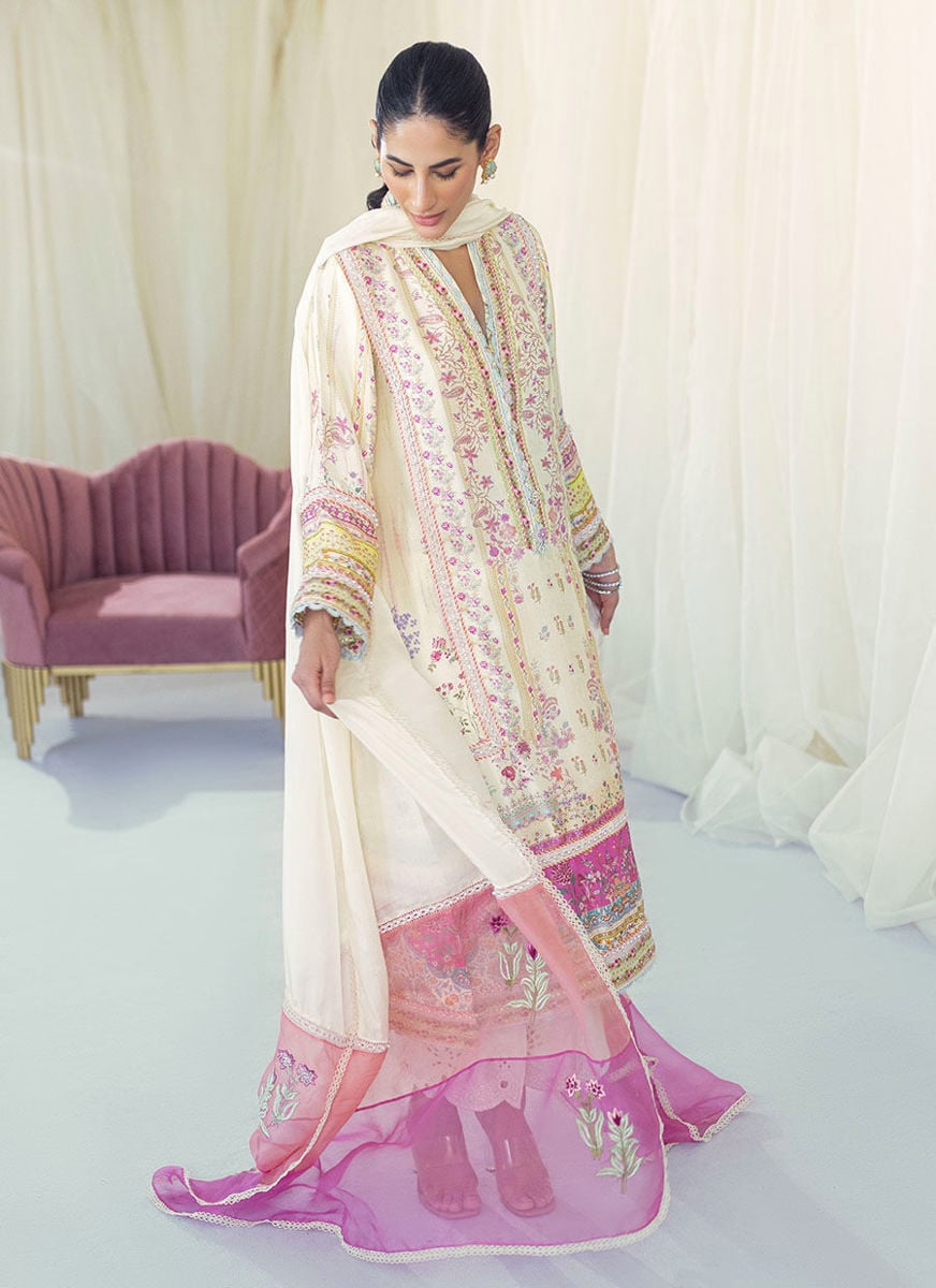 Lia Lemon Silk Shirt And Dupatta