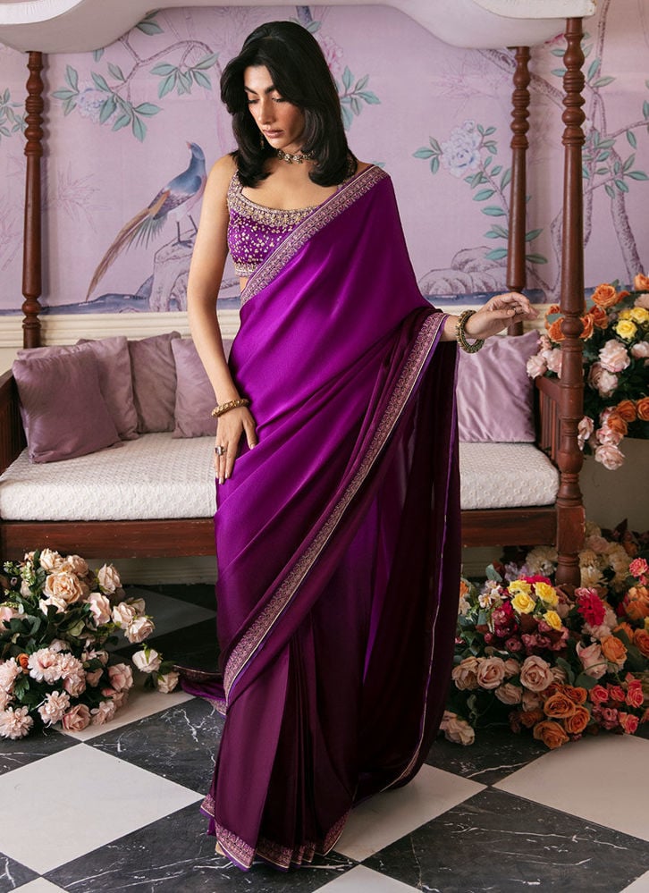 Aigul Aubergine Saree for women from farahtalibaziz