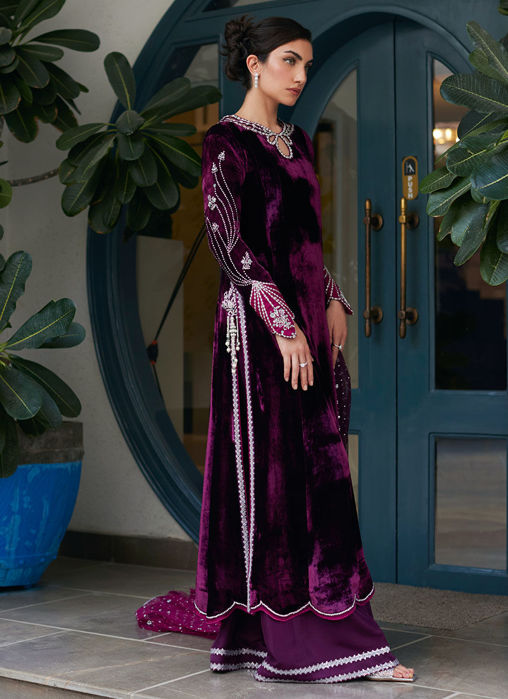 Nuha Plum Shirt And Silk Dupatta