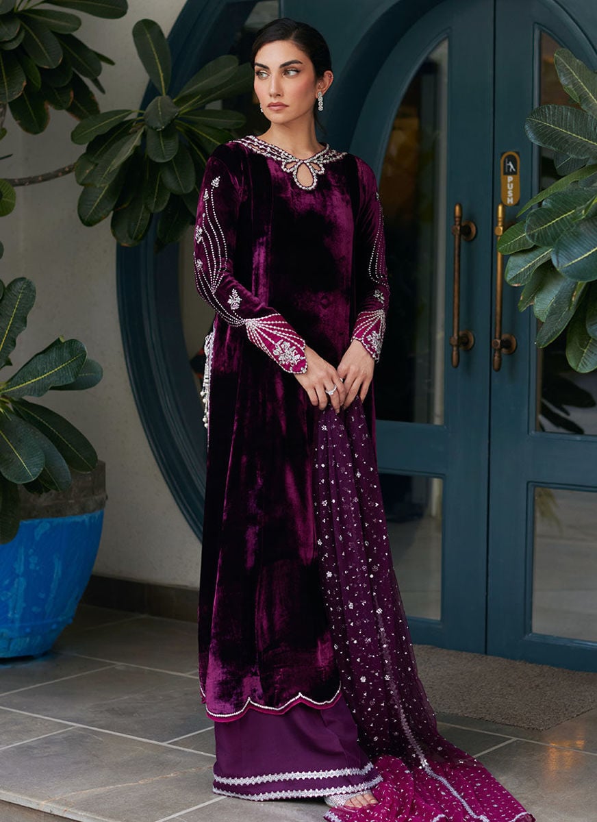 Nuha Plum Shirt And Silk Dupatta