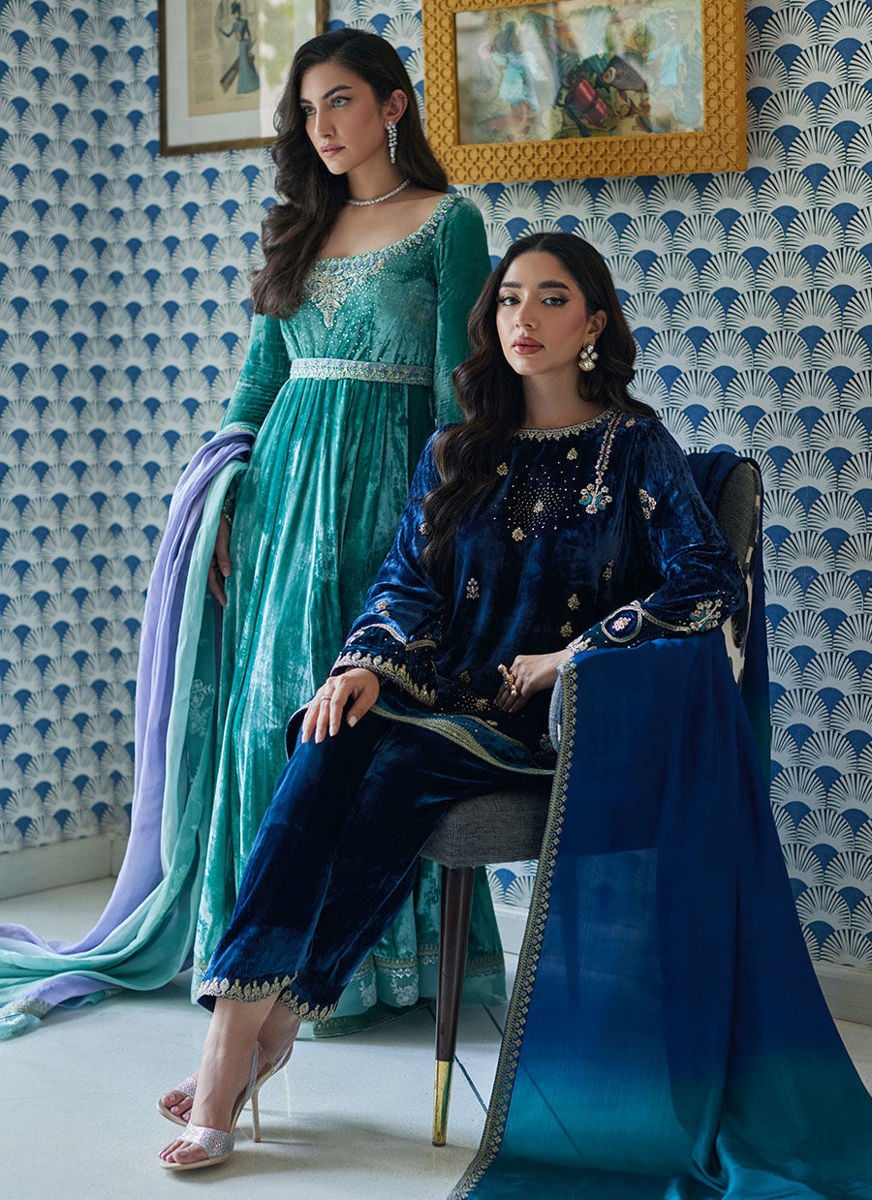 Lujain Navy Shirt And Dupatta