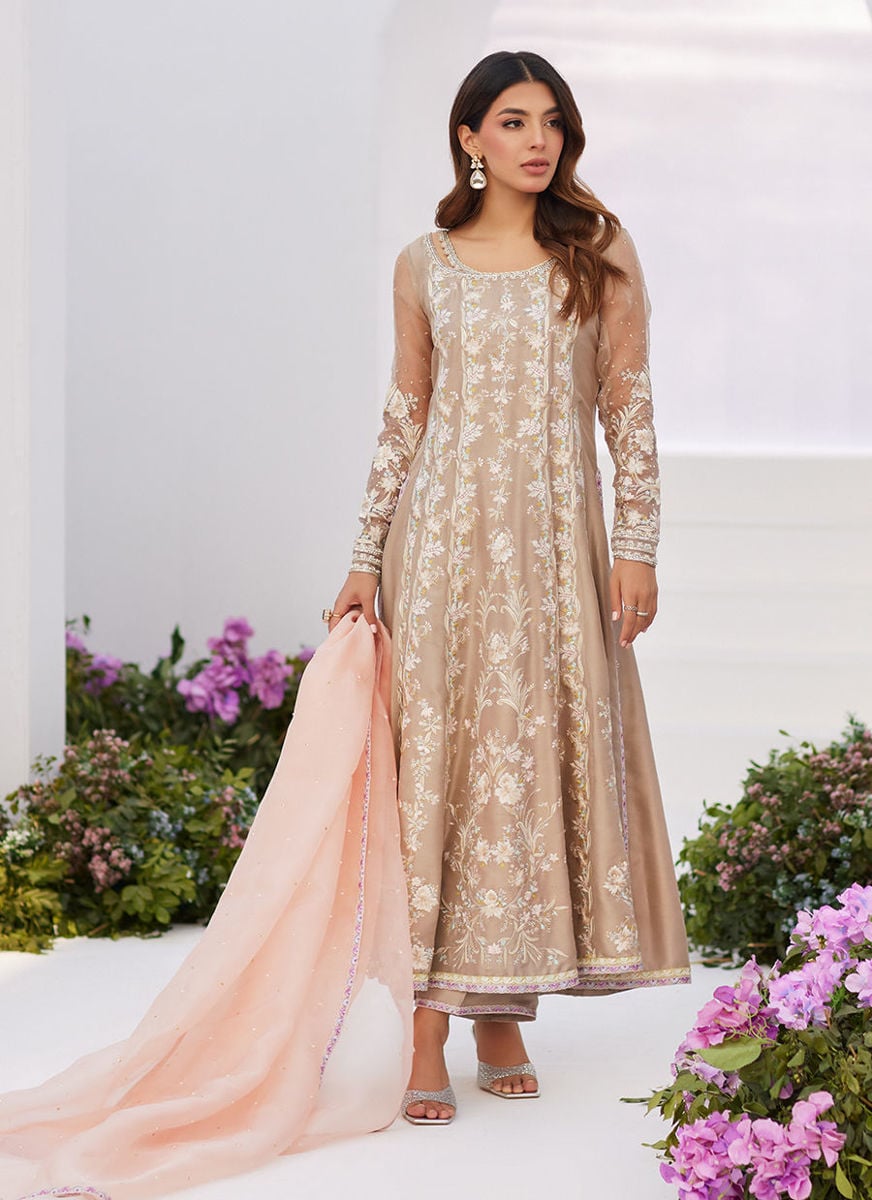 Charlene Sand Embroidered Kalidaar With Dupatta