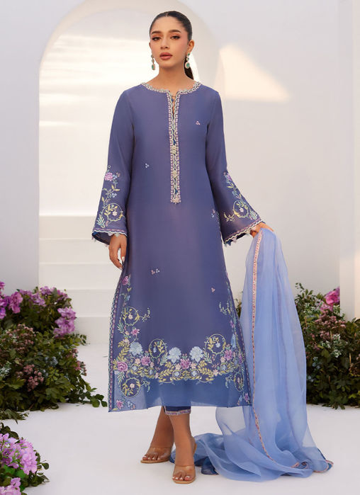 Alo Blue Embroidered Shirt And Dupatta