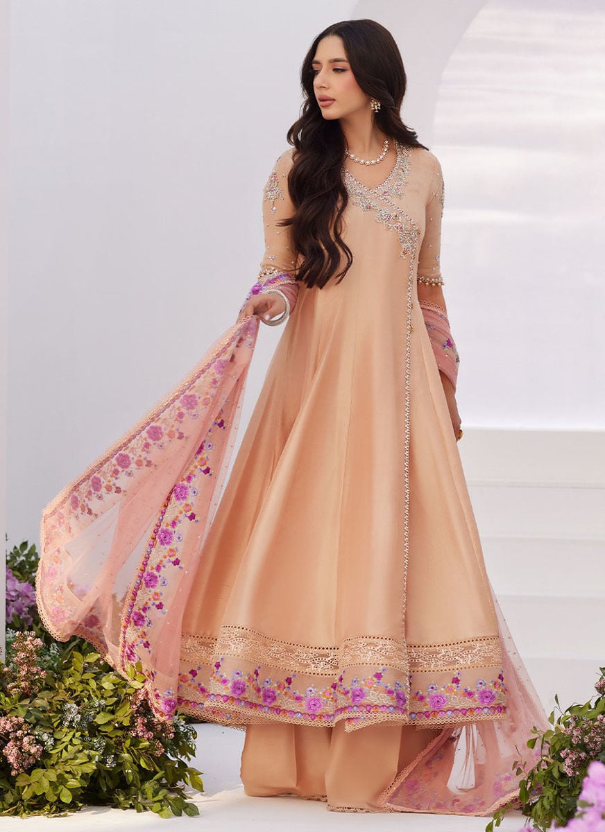 Lisette Fawn Embellished Raw Silk Angarkha And Dupatta